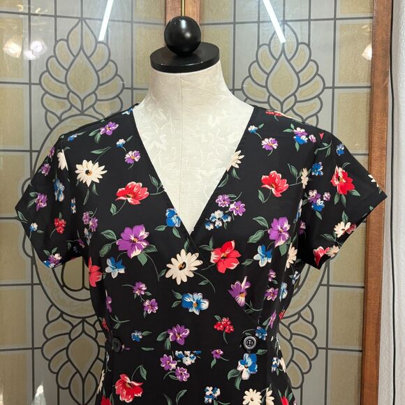 Vintage Esprit True Wrap Button Close Floral Mid Length Dress Size 7/8 - Picture 4 of 9